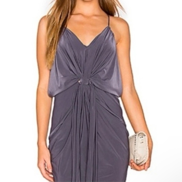 MISA Los Angeles Women's Dark Gray Sleeveless Domino Tie Front Mini Dress, L - Picture 1 of 8